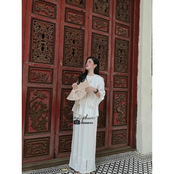 Bộ lam đi chùa Phạm Kiều Trang , bộ đi chùa túi nơ dành cho nữ