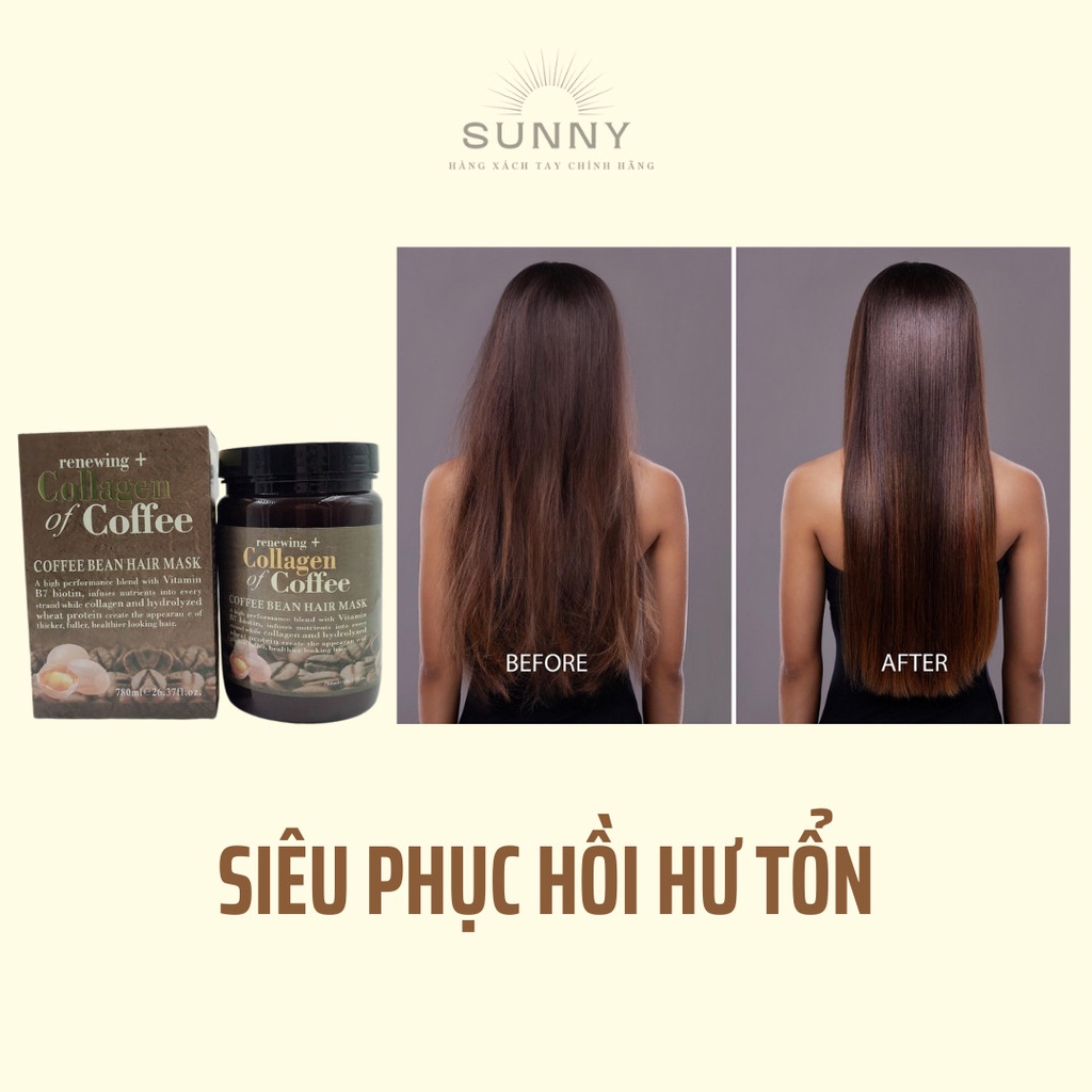 Hấp Tóc Cà Phê Collagen Renewing 780ml phục hồi hóc hư tổn, cho mái tóc mượt mà, óng ả