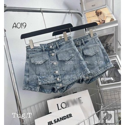 Chân váy bò nhiều khuy lệch nắp túi gân Quảng châu cao cấp A019