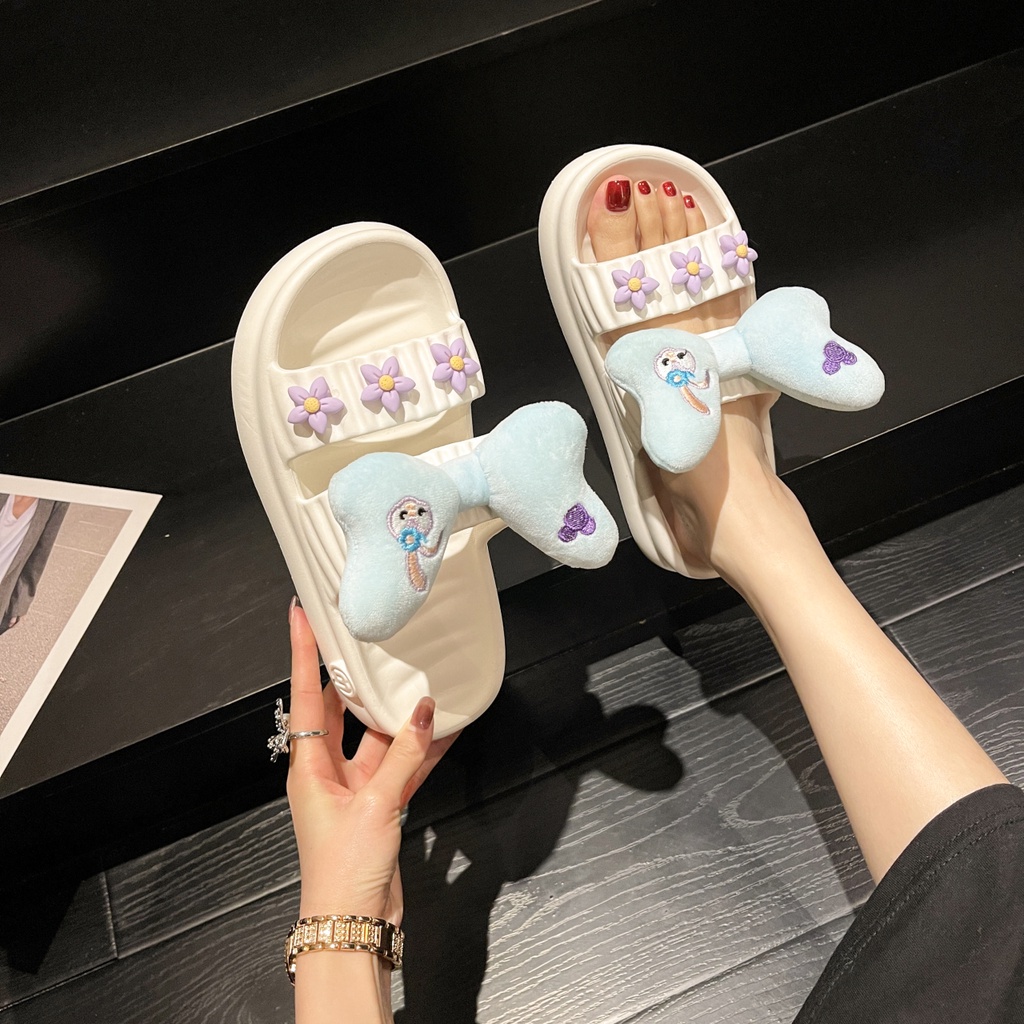 💗 Dép Nữ Đế Dày Dép Lê💗  Dép đế Xuồng Dép Quai Ngang Đính Nơ Dễ Thương Cho Nữ