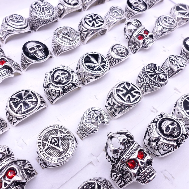 Bán Sỉ Set 20 Nhẫn Hình Bộ Xương Động Vật Xe Đạp Màu Bạc Phong Cách Punk Hiphop Thời Trang Làm Quà Tặng Cho Nam