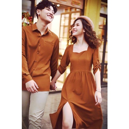 (ẢNH THẬT) Set đồ đôi, đồ cặp chụp cưới, dạo phố nâu xẻ tà siêu xinh giá rẻ Forever Couple Store (giá gồm áo váy)