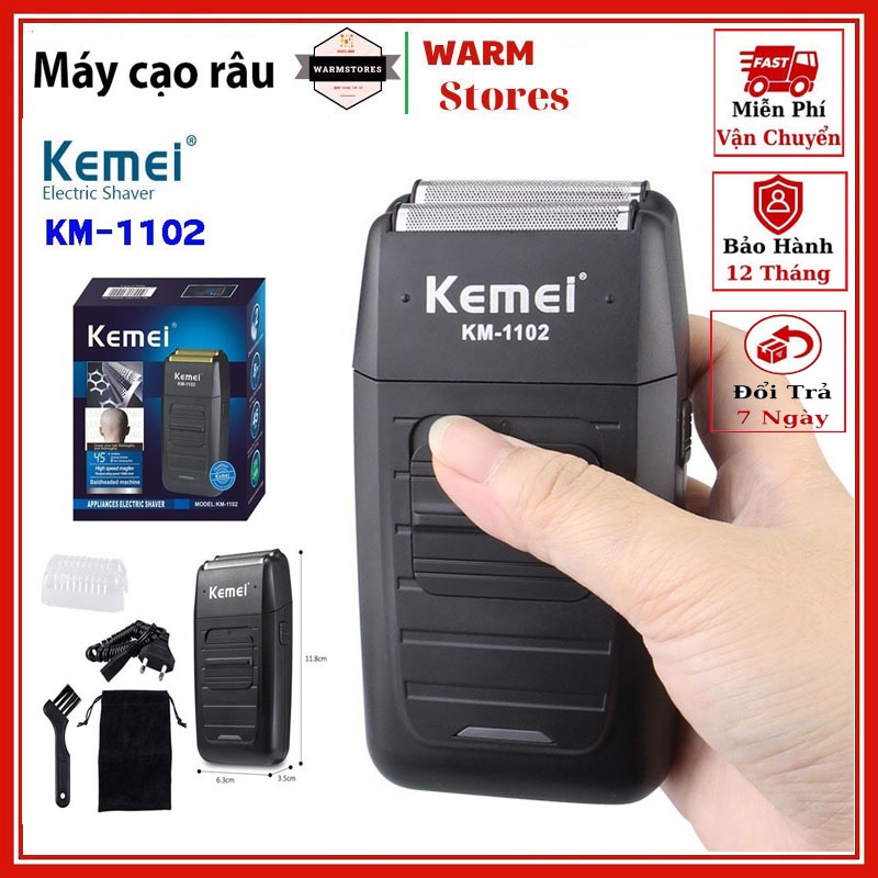 Máy cạo râu chuyên nghiệp lưỡi kép đa năng cao cấp Kemei KM 1102 - Cạo khô không cần bọt không gây đau rát