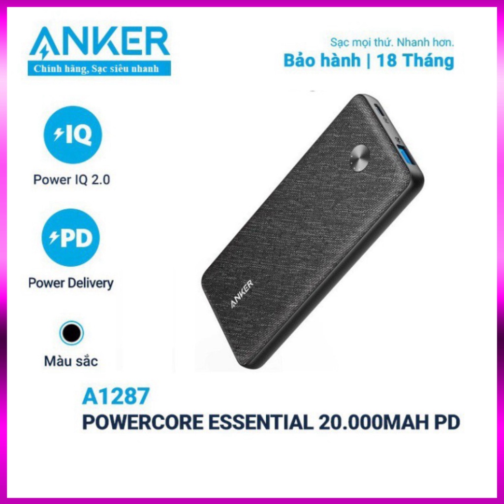 Sạc dự phòng Anker, Pin Dự Phòng ANKER PowerCore Essential 20.000mAh Power Delivery A1287  - smartph