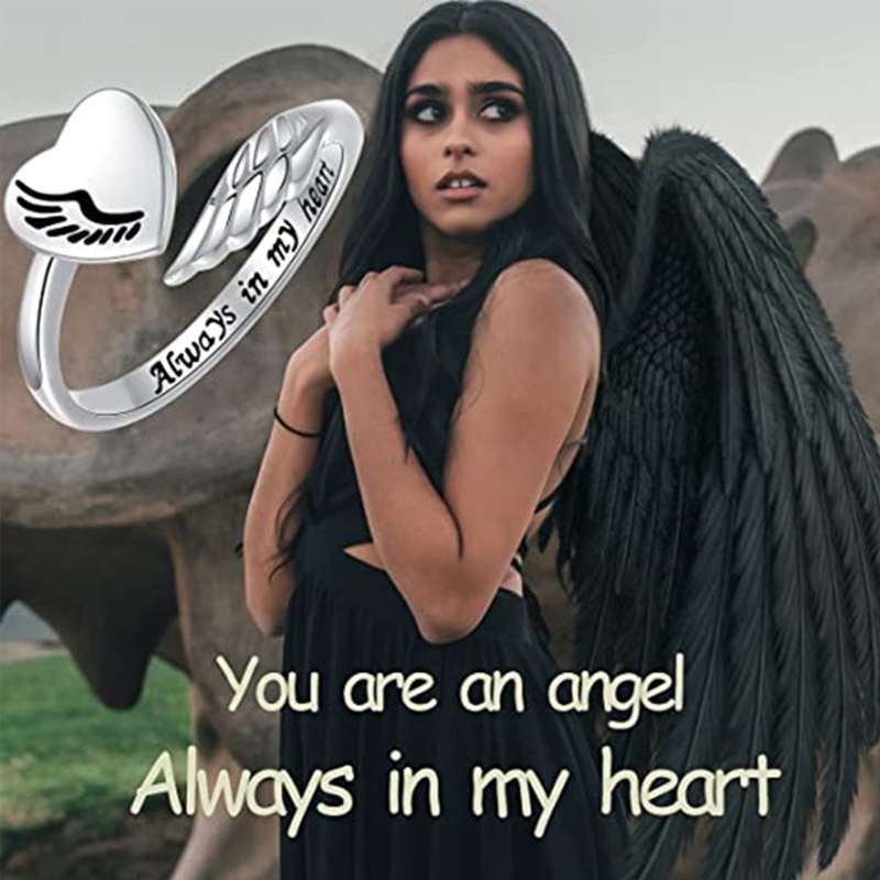 Nhẫn Hở Hình Cánh Thiên Thần Trái Tim Có Thể Điều Chỉnh Kỷ Niệm Cho Nữ