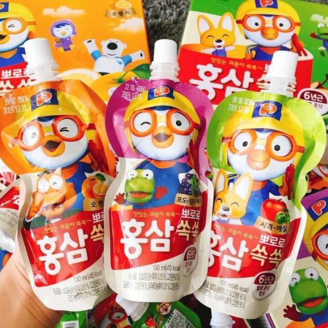 COMBO 1 HỘP 10 GÓI NƯỚC HỒNG SÂM PORORO 100ML CHO BÉ TỪ 3 TUỔI