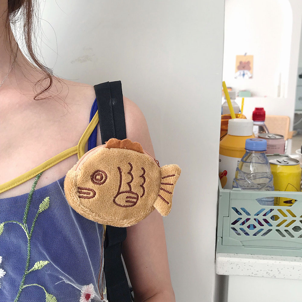 Ví đựng tiền xu cầm tay kiểu dáng bánh cá Taiyaki 10cm siêu mềm mại có dây kéo