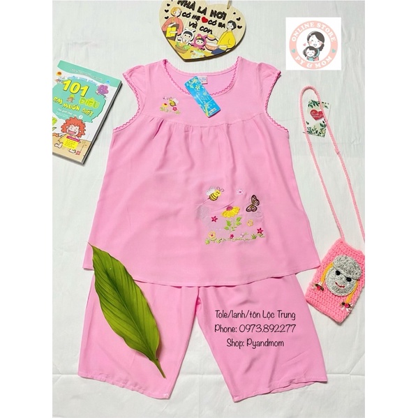 Size đại S-XL bé 30-42kg chất vải Tole lanh tôn màu thoáng mát thêu Lộc Trung