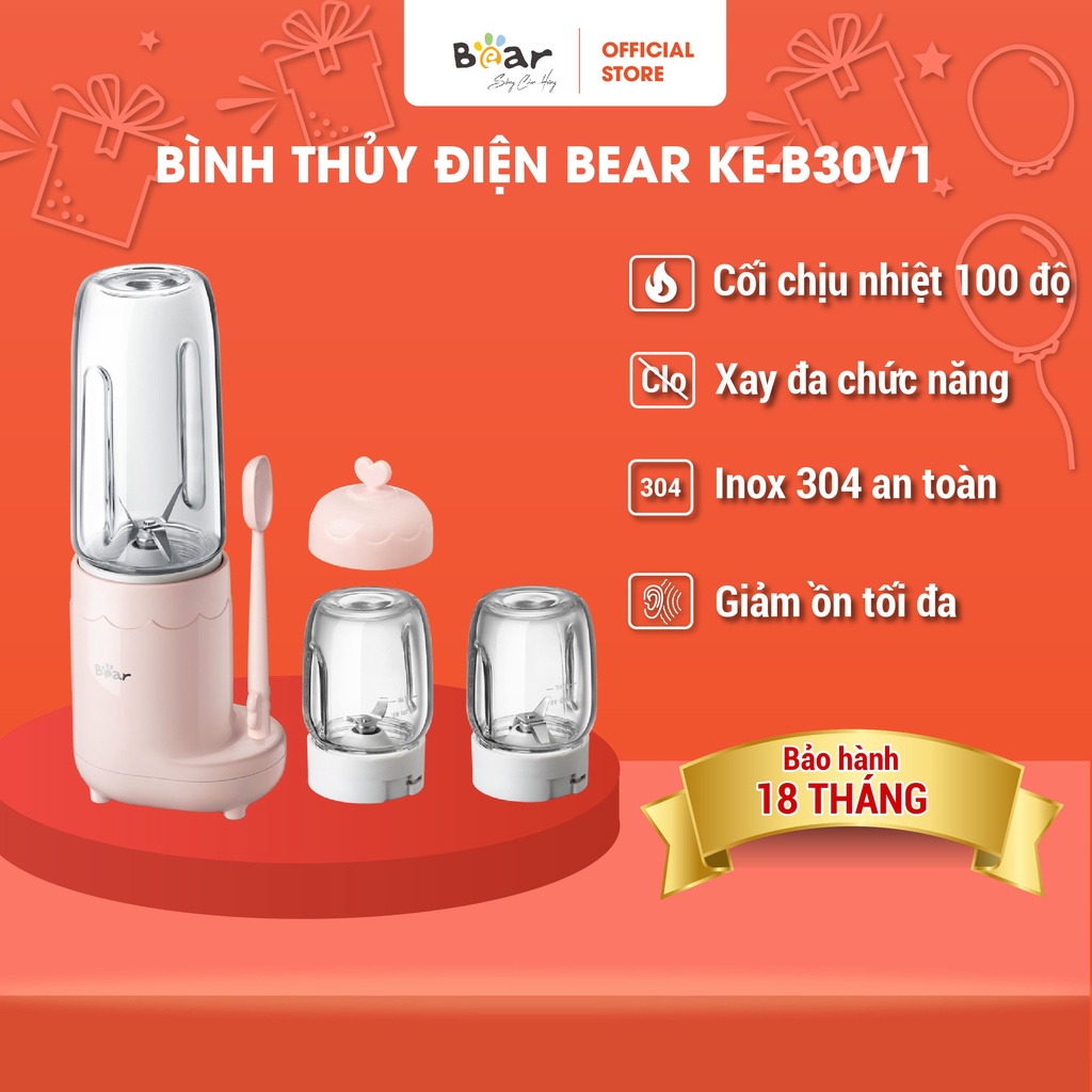 Máy Xay Ăn Dăm 3 Cối Cho Bé Bear Đa Năng, Tiện Lợi Chất Liệu Thuỷ Tinh Borosilicat Cao Cấp, An Toàn - B03V1