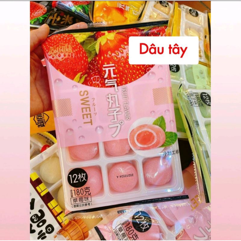 [Khay 12 chiếc]BÁNH MOCHI TƯƠI ĐÀI LOAN 180g-trứng muối,dâu tây đen, nho đen,mattra