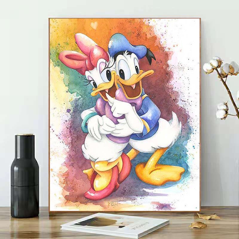 Bộ Tranh Sơn Dầu 40x50cm Tự Làm Họa Tiết Vịt Donald/Chuột Mickey Hoạt Hình Dùng Để Trang Trí Nhà