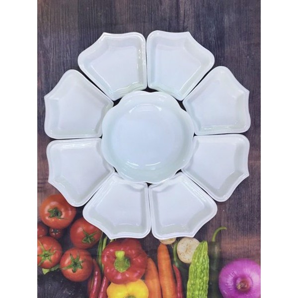 Bộ bát đĩa hoa mặt trời - hoa hướng dương trắng trơn