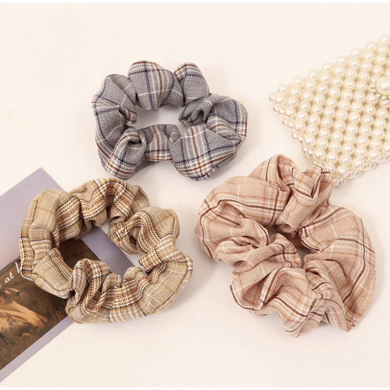 Dây buộc tóc ruột gà kẻ caro phong cách Hàn Quốc Plantnery