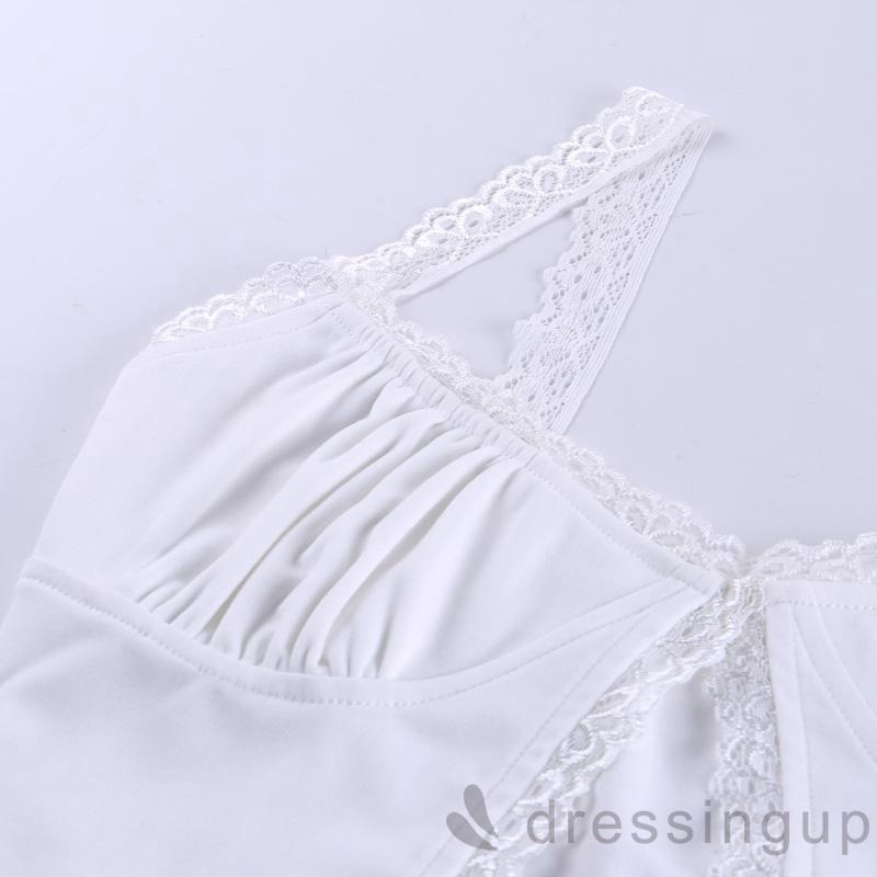 DRESSINGUP-Áo Tank Top Ren Hở Vai Màu Sắc Trơn Quyến Rũ Dành Cho Nữ