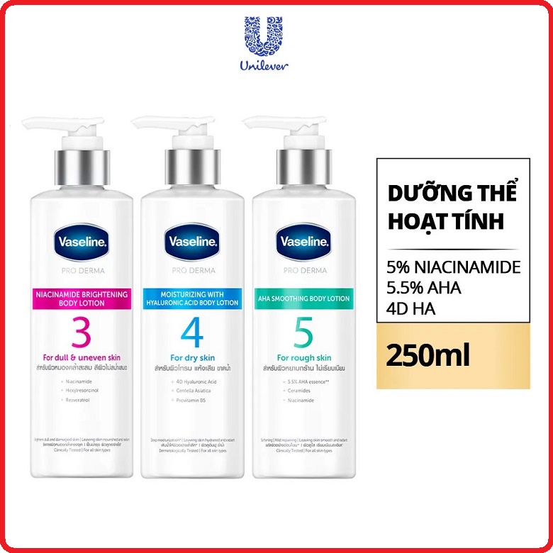 Dưỡng thể hoạt tính Vaseline dưỡng da sáng ẩm căng mịn với hoạt chất tối ưu 250ml