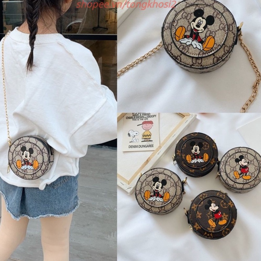 Túi tròn mini đeo chéo túi tròn da PU hình chuột Mickey #tuixach