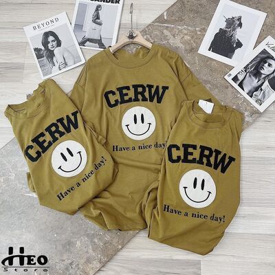 Áo thun nữ crew mặt cười vàng rêu