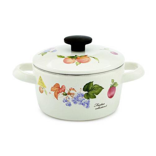 Nồi Thép Tráng Men Nhật FUJIHORO FRV-16w 16cm - 1.6L Frutas Collection II  (  Hoa Văn Trái cây) - Chuyên Xài Bếp Từ