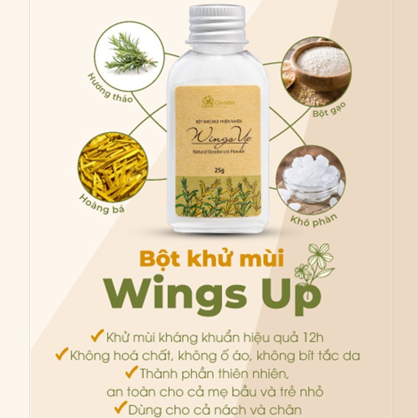 Bột Khử Mùi Wings Up Khử Mùi Hôi Chân Hôi Nách Giảm Tiết Mồ Hôi Hôi Cỏ Mềm 25g