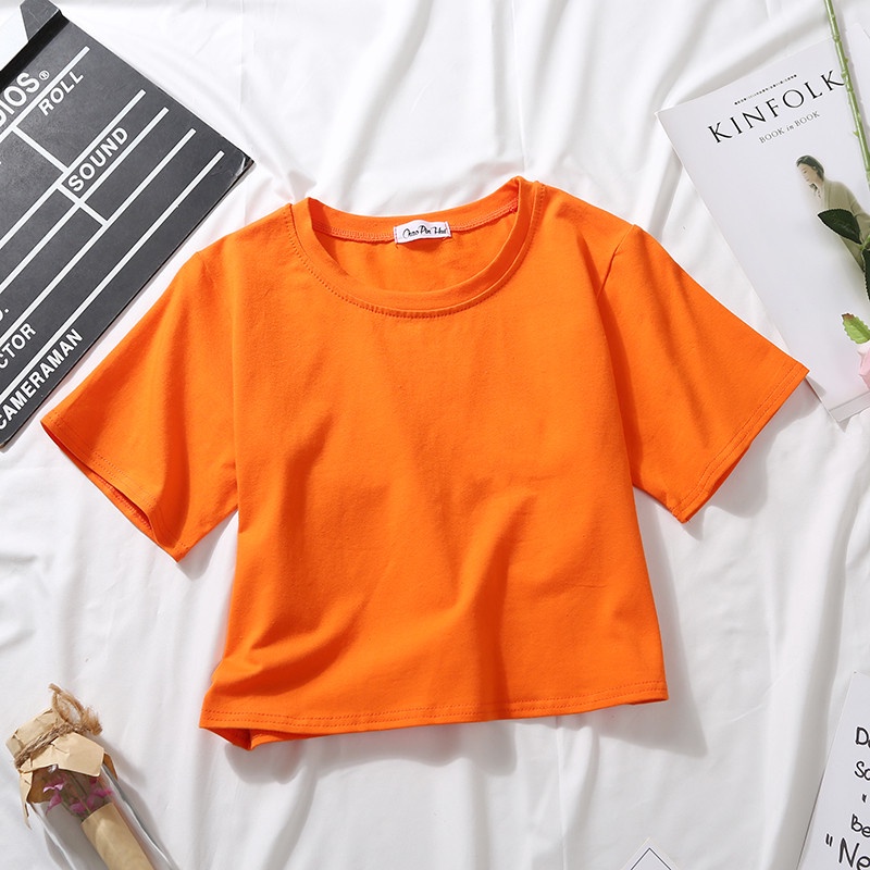 Áo thun croptop TODOBLACK tay ngắn cổ tròn dáng rộng màu trơn thời trang mùa hè xinh xắn cho nữ