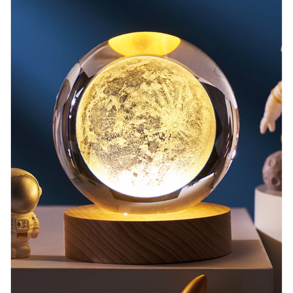 [Hàng sẵn Hỏa Tốc 2H] Quả cầu thủy tinh khắc 3D trong suốt, đèn Led để bàn Decor
