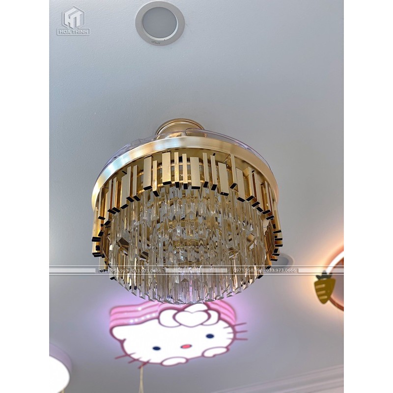 (Bảo hành 5 năm-Hỗ trợ lắp đặt) Quạt trần đèn giấu cánh Pha lê K9, 3 chế độ, có điều khiển | BigBuy360 - bigbuy360.vn