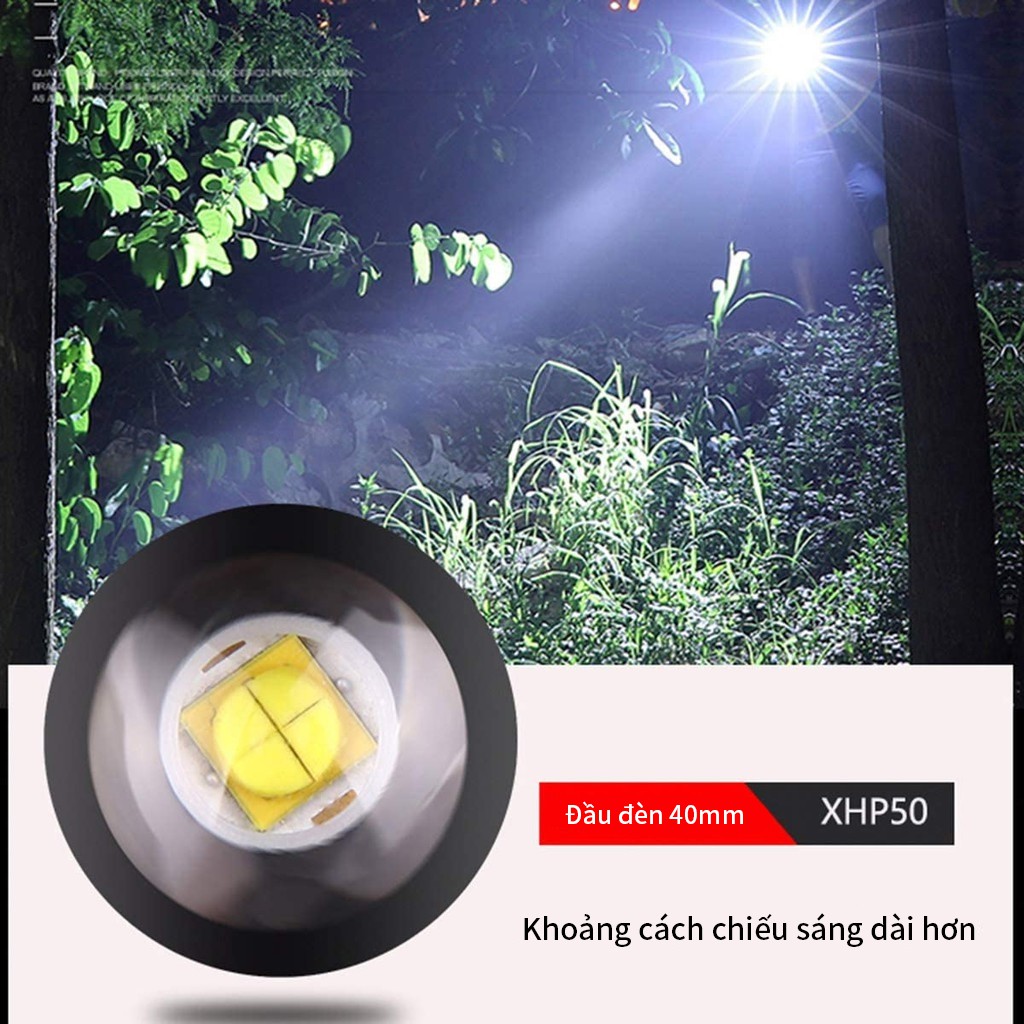 Đèn pin XHP50 5 chế độ siêu sáng chống thấm nước với màn hình hiển thị nguồn điện và điện thoại