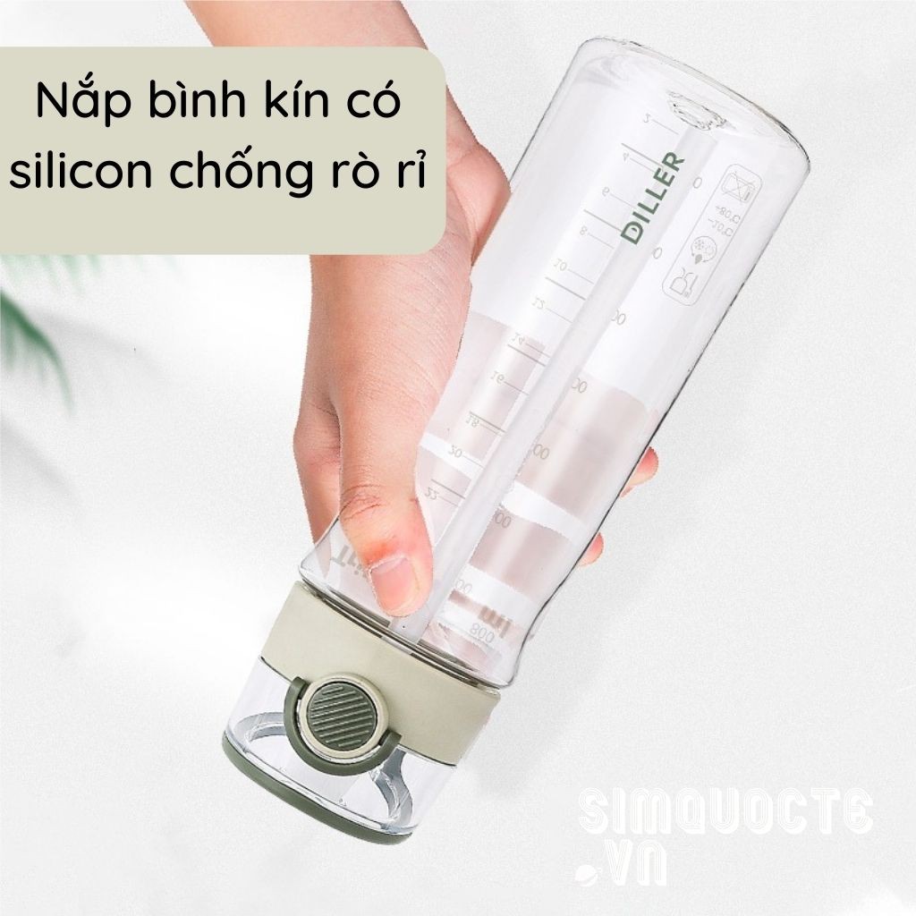 Bình nước thể thao detox kèm ống hút tháo rời 840ml BPA-free