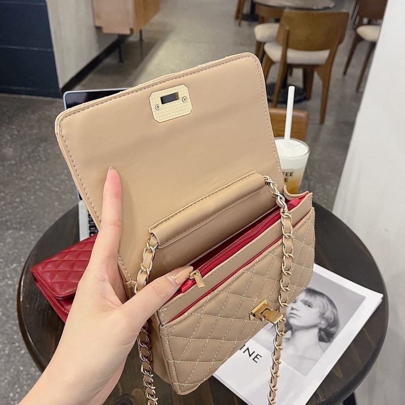 Túi xách nữ C.NK trần ô trám khoá gập size 19 để vừa điện thoại dễ phối đồ, siêu xinh cho nữ