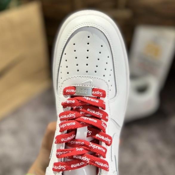 Giày Air_Force 1 Low Trip White Red Supreme/Af1 Full Trắng Dây Đỏ Chuẩn Trung + BOX BẢO VỆ