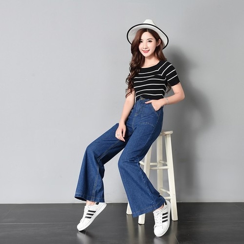 Quần jean ống rộng lưng cao theo phong cách retro hồng kông | BigBuy360 - bigbuy360.vn