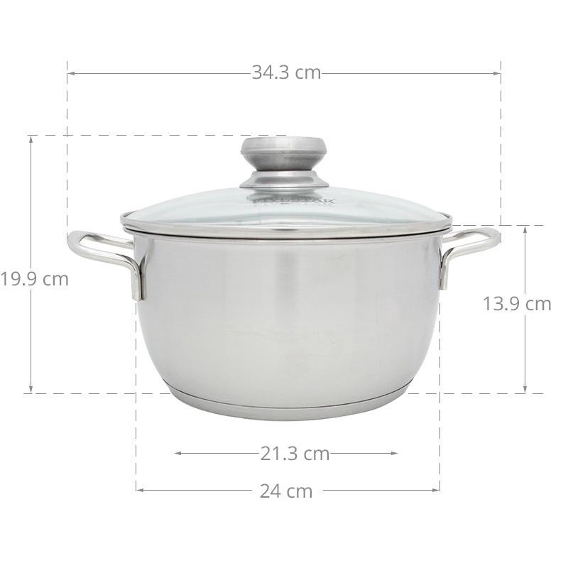 Nồi quánh Inox 3 đáy nắp kính Fivestar 18cm FTS18/ 20cm FTS20/ 24cm FTS24