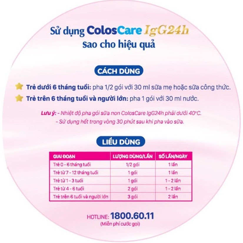 Sữa non Nutricare Coloscare IgG 24h tăng cường hệ miễn dịch (42 gói x 2g)