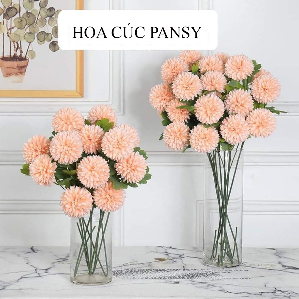 Combo 10 hoa giả - Hoa cúc Pansy Lucas 65cm 1 cành 3 bông trang trí bền, đẹp, sang trọng