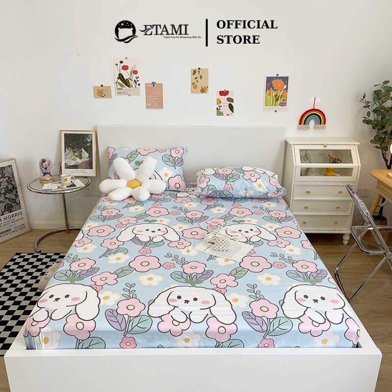 Bộ ga gối ETAMI drap giường cotton poly 5D, ga trải giường + 2 vỏ gối nằm nhiều mẫu cute