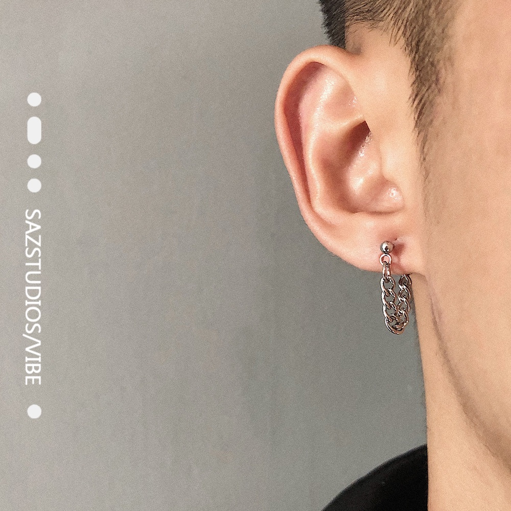 Khuyên Tai Nam Dây Xích Small Loki Accesories Thời Trang Hàn Quốc Màu Bạc Đen - Hoa tai Small