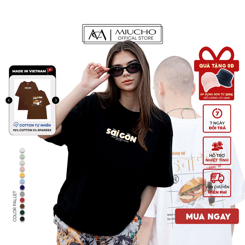 Áo thun local brand form rộng chất vải cotton dành cho nam nữ nhiều size AT279 Miucho in graphic