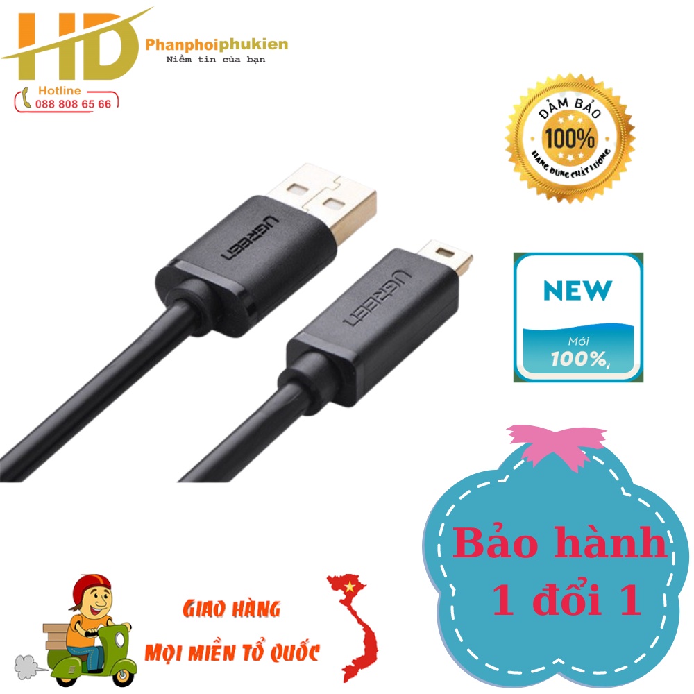 Cáp USB 2.0 to USB Mini 3m mạ vàng Chính hãng Ugreen 10386 UG-10386