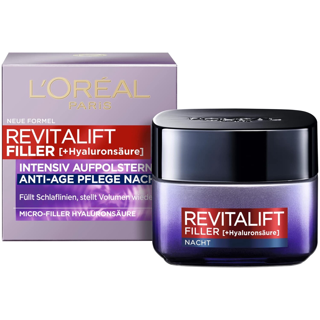 Kem dưỡng da ban đêm Loreal Revitalift Filler chống lão hóa mạnh mẽ với HA, lọ 50ml