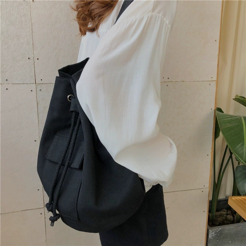 TÚI TOTE BALO ĐEO CHÉO DÂY RÚT UNISEX NAM NỮ VẢI CANVAS ĐI HỌC ĐI CHƠI CHECKING CAFE DC11