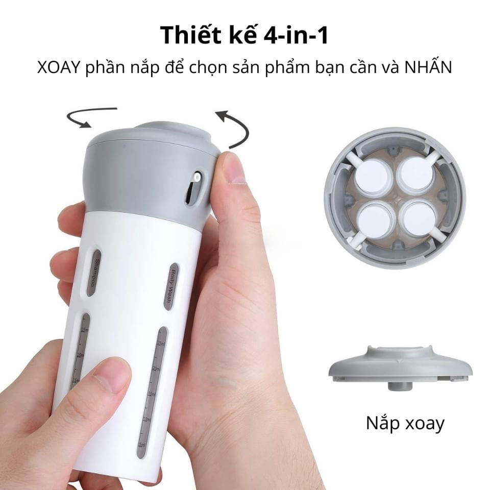 Bình chiết mỹ phẩm du lịch tiện lợi 4-in-1 (đi kèm tem dán tiếng Anh)