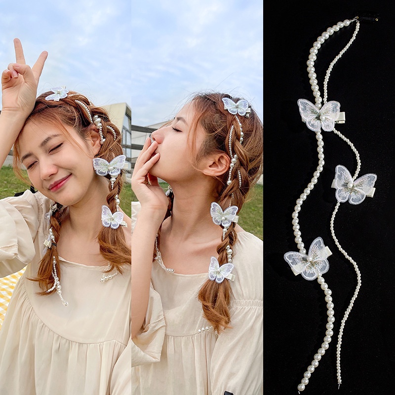 Kẹp Tóc Hình Bướm Đính Ngọc Trai Thời Trang Thanh Lịch Cho Nữ