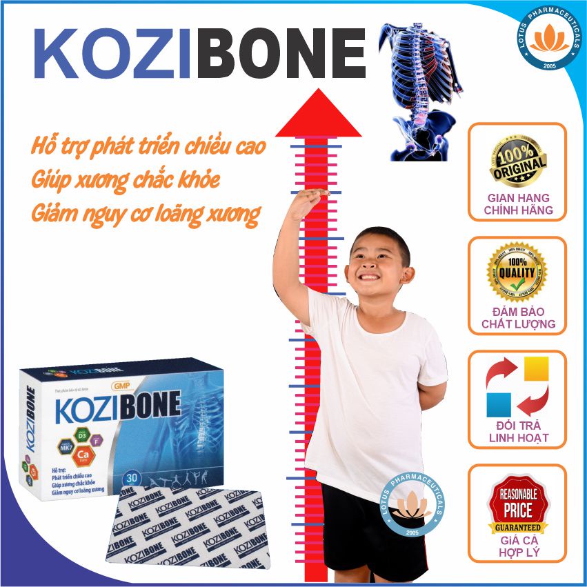 Kozibone H/30V -Hỗ Trợ Bổ Sung Canxi Cho Trẻ, Thực Phẩm Tăng Chiều Cao, Xương Chắc Khỏe - Chính Hãng + Quà |Lotuspharma