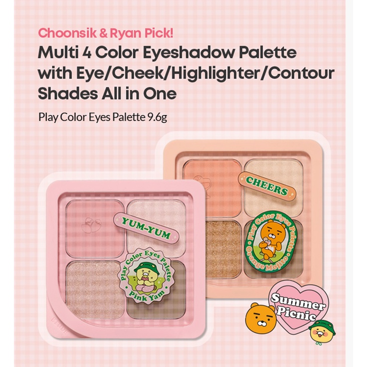 Bảng phấn mắt 4 màu đa năng Etude Play Color Eyes Phiên bản Kakao Friend vừa là phấn mắt/phấn má hồng/tạo khối 4 trong 1