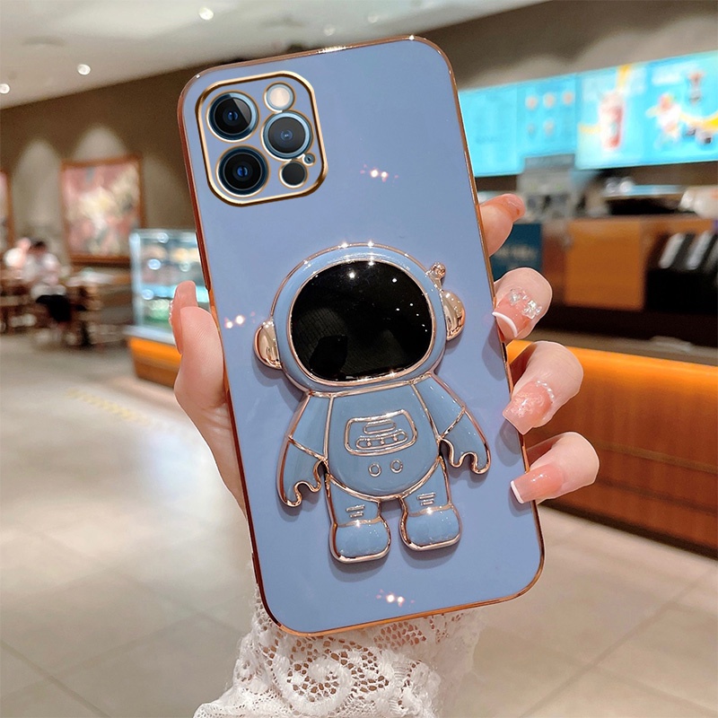 Ốp Điện Thoại Cao Su Mềm Mạ Điện Hình Phi Hành Gia Có Giá Đỡ Gấp Gọn Thời Trang Cho iPhone 6 Xs Max 6S 6Plus 7 8 Plus XR R&amp;X