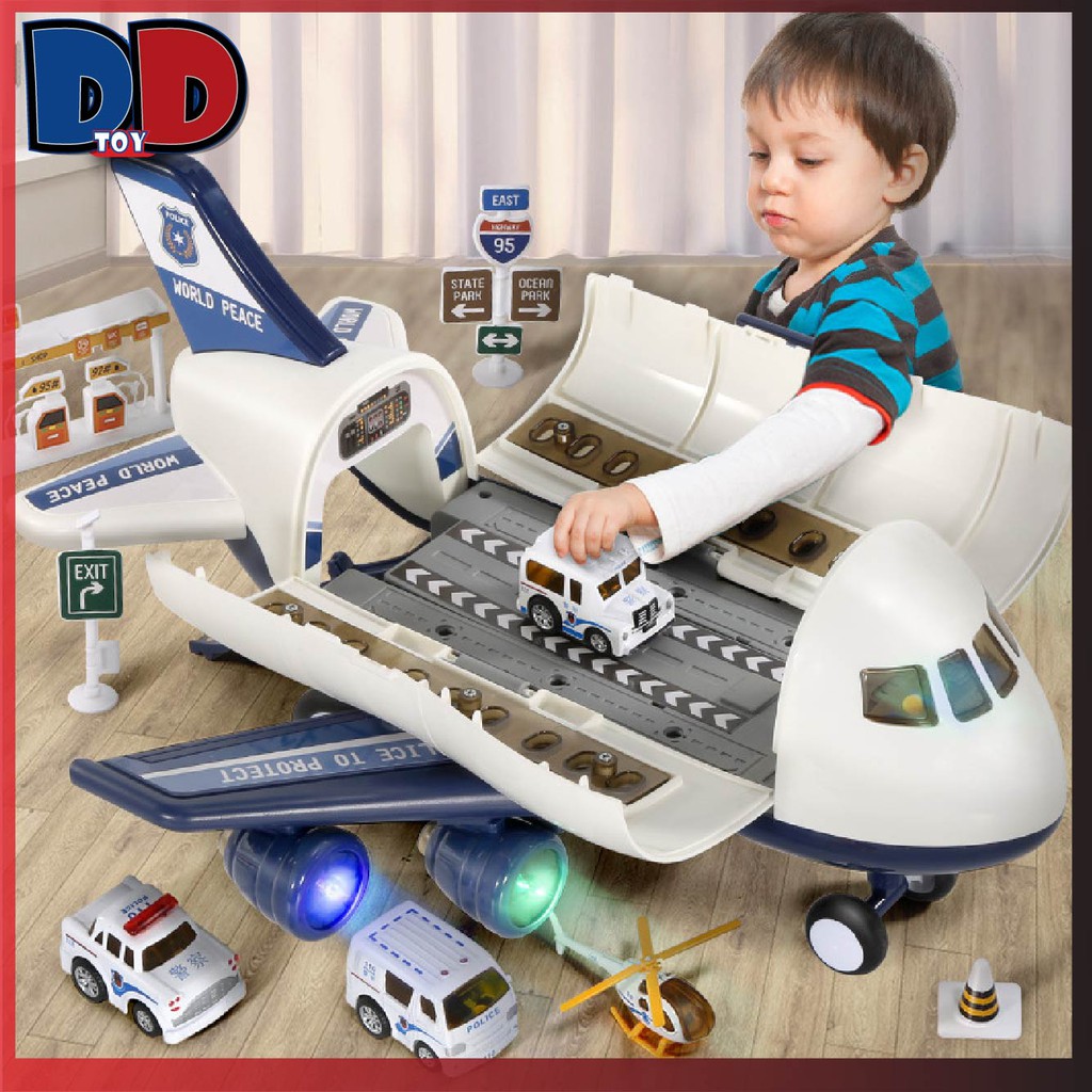 Đồ chơi máy bay trẻ em cỡ lớn, máy bay biến hình đa chức năng, quán tính, xếp hình kèm xe và phụ kiện