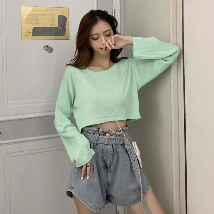 ÁO THUN CROPTOP TRƠN TAY DÀI 6 MÀU ULZZANG