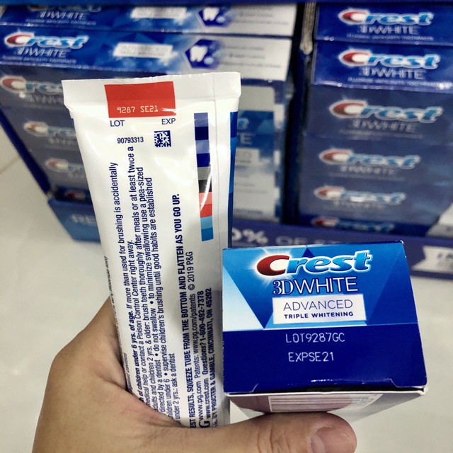 [Date 2023] 1 tuýp kem đánh răng Crest 3d white advanced triple whitening 158g Mỹ, trắng răng, tẩy ố hiệu quả