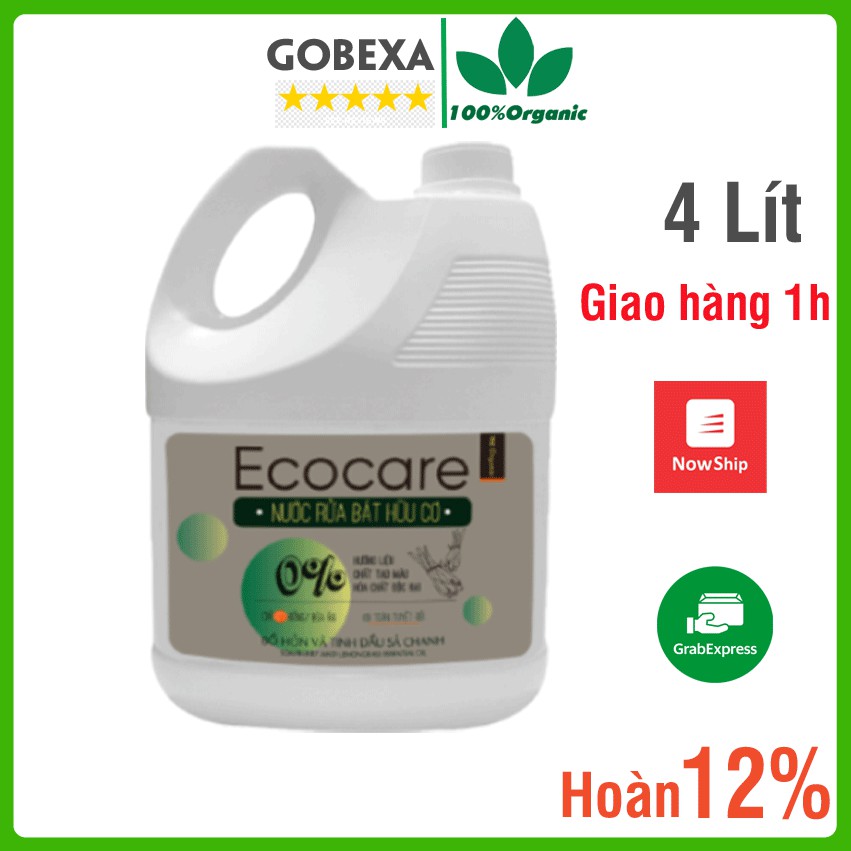 Nước rửa chén Ecocare hữu cơ bồ hòn với tinh dầu thiên nhiên, Can 4 Lít