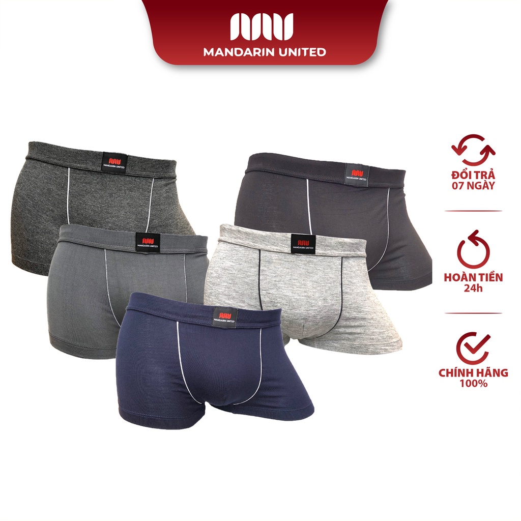 Combo hộp 5 quần lót nam MANDARIN UNITED sịp đùi cổ điển viền moi vải cotton thấm hút tốt